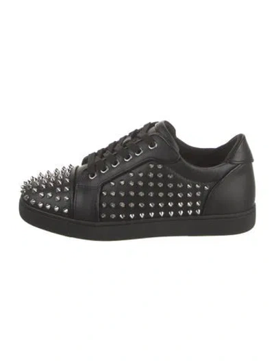 Pre-owned Christian Louboutin Leather Studded Accents Sneakers In Black