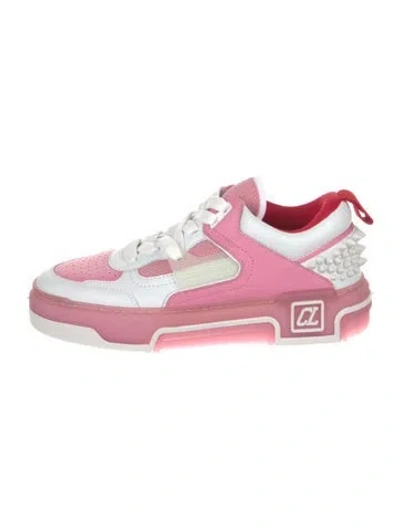 Pre-owned Christian Louboutin Leather Studded Accents Sneakers In Pink