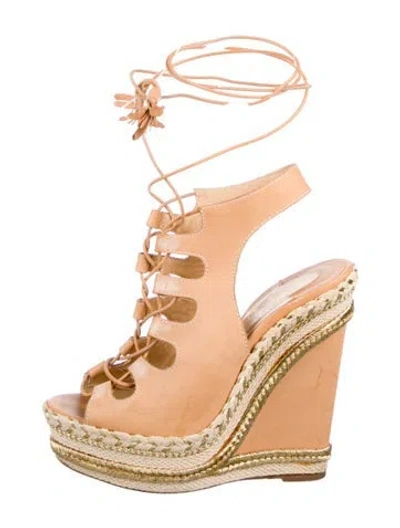 Pre-owned Christian Louboutin Leather Tassel Accents Espadrilles In Neutral