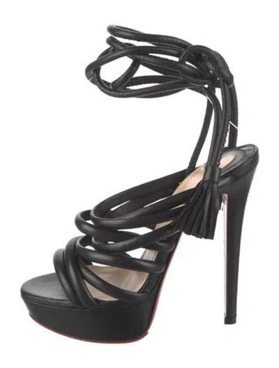 Pre-owned Christian Louboutin Leather Tassel Accents Gladiator Sandals In Black