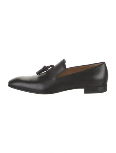 Pre-owned Christian Louboutin Leather Tassel Accents Loafers In Black