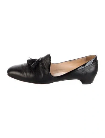 Pre-owned Christian Louboutin Leather Tassel Accents Loafers In Black