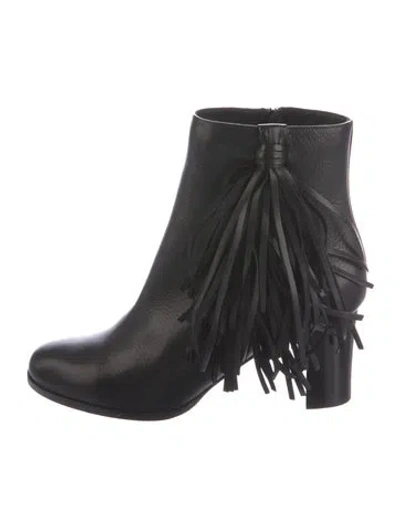 Pre-owned Christian Louboutin Leather Tassel Accents Moto Boots W/ Tags In Black