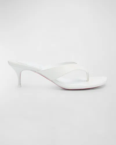 Christian Louboutin Leather Thong Red Sole Slide Sandals In Bianco