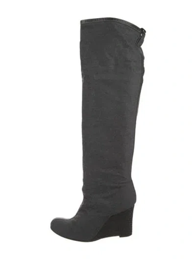 Pre-owned Christian Louboutin Leather Trim Embellishment Boots In Gray