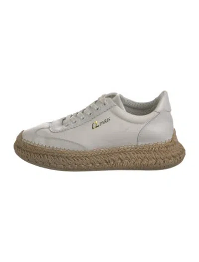 Pre-owned Christian Louboutin Leather Trim Embellishment Espadrille Sneakers In White