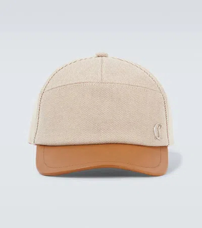 Christian Louboutin Leather-trimmed Cotton Baseball Cap In Brown