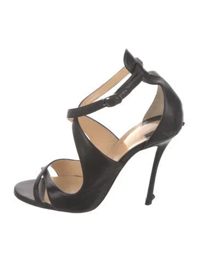 Pre-owned Christian Louboutin Leather T-strap Pumps In Black