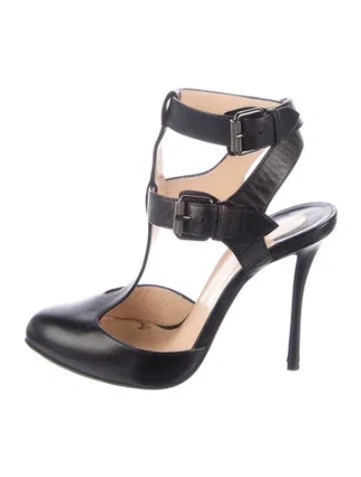 Pre-owned Christian Louboutin Leather T-strap Pumps In Black