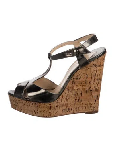 Pre-owned Christian Louboutin Leather T-strap Pumps In Gray