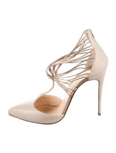 Pre-owned Christian Louboutin Leather T-strap Pumps In Neutrals