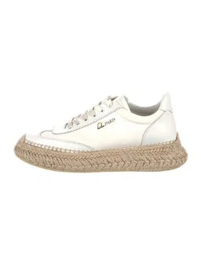 Pre-owned Christian Louboutin Leather Whipstitch Trim Espadrilles In White