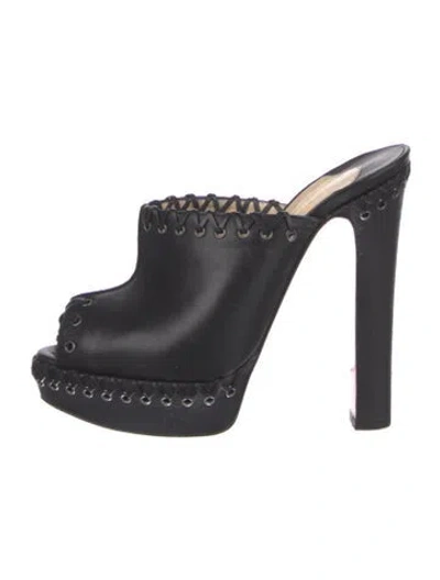 Pre-owned Christian Louboutin Leather Whipstitch Trim Mules In Black