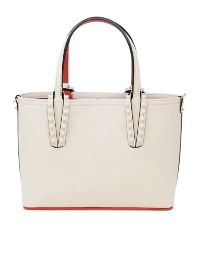 Christian Louboutin Leche Leather Cabata E/w Mini Calf Paris Loubinthesky Print Handbag In White