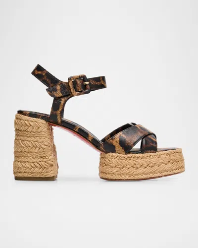 Christian Louboutin Leopard Red Sole Espadrille Sandals In Leopard Multi