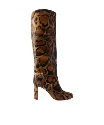 Christian Louboutin Loo Botta 85 Leopard-print Calf Hair Knee Boots In Multi