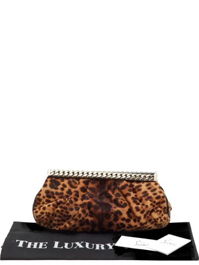 Pre-owned Christian Louboutin Leopard-print Calf-hair Clutch Bag In Brown
