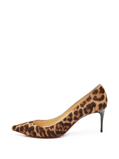 Pre-owned Christian Louboutin Leopard-print Calf-hair Heeled Pumps In Brown