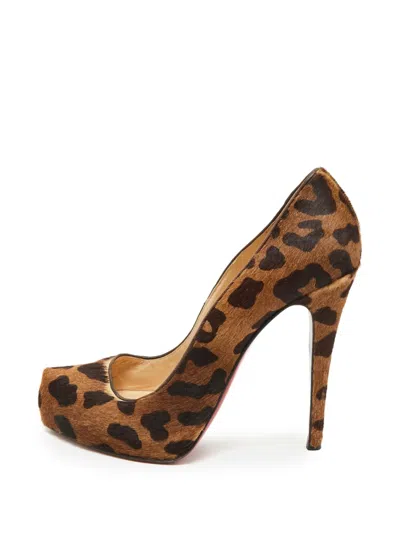 Pre-owned Christian Louboutin Leopard-print Platform Pumps In Brown