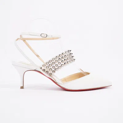 Christian Louboutin Levita Mules 55 / Silver Leather In White