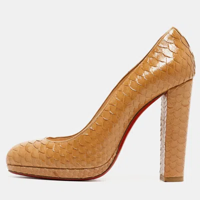 Pre-owned Christian Louboutin Light Brown Patent Python Grapi Pumps Size 38