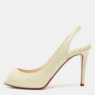 Pre-owned Christian Louboutin Light Cream Patent Leather Flo Slingback Sandals Size 37.5