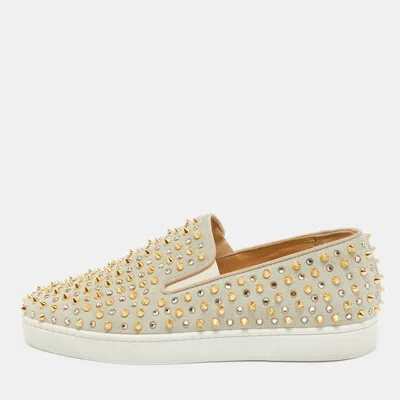 Pre-owned Christian Louboutin Light Green Suede Roller Boat Embellished Slip On Trainers Size 42.5