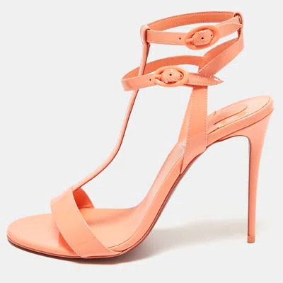 Pre-owned Christian Louboutin Light Orange Patent Leather Mara Ankle Strap Sandals Size 39.5