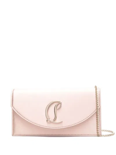 Christian Louboutin Light Pink Leather Shoulder Bag With Satin Finish Chain-link Strap In Gold