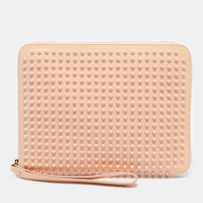 Pre-owned Christian Louboutin Light Pink Patent Leather Cris Spike Clutch