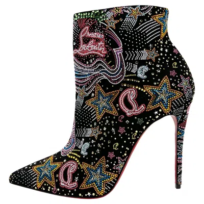 Pre-owned Christian Louboutin Limited Edition Starlight Strass Crystal Boots, Size 37.5 In Black