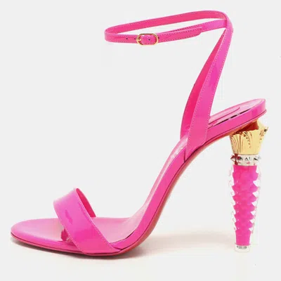 Pre-owned Christian Louboutin Lipgloss Patent Leather Queen Ankle Strap Sandals Size 37