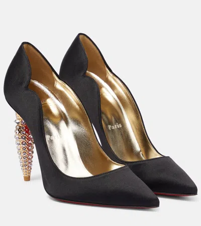 Christian Louboutin Lipstrass Crêpe Crystal-embellished Pumps In Black/lin Pl Cocco/gold Cry