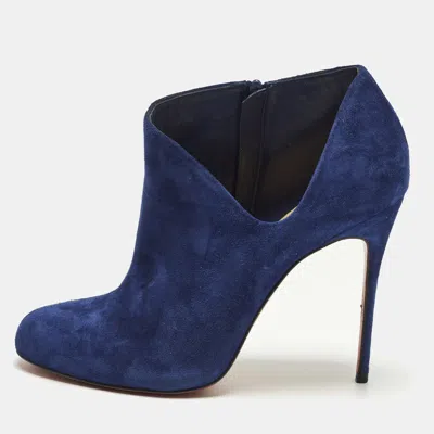 Pre-owned Christian Louboutin Lisse Size 40 Blue Suede Ankle Length Boots