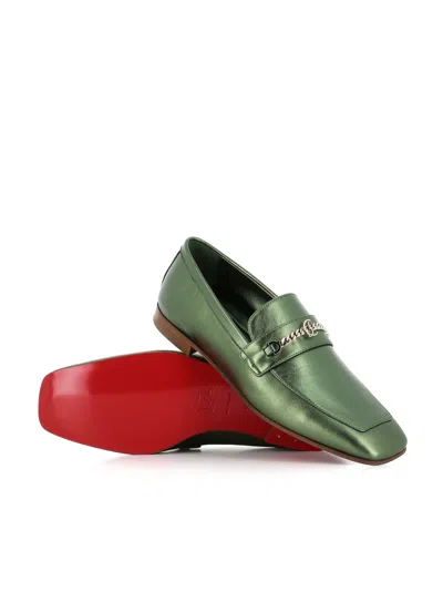 Christian Louboutin Mj Red Sole Metallic Leather Loafers In Vertlainelin Vert