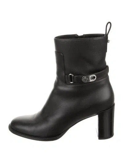 Pre-owned Christian Louboutin Lock Booty Spike Accents Boots In Black