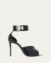 Christian Louboutin Lock Me Up Ankle-cuff Red Sole Sandals In Blacklin Black