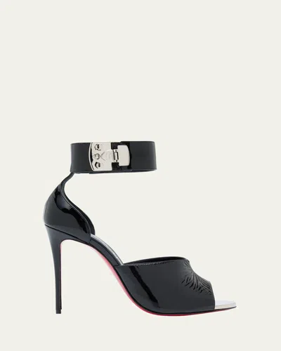 Christian Louboutin Lock Me Up Ankle-cuff Red Sole Sandals In Blacklin Black
