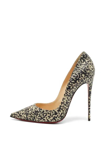 Pre-owned Christian Louboutin Lock So Kate Snakeskin-embossed Pumps In Black