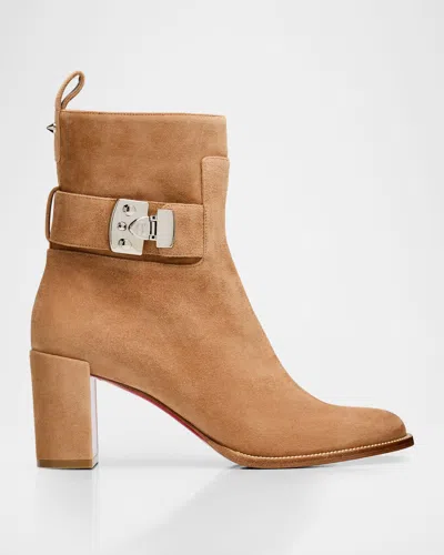 CHRISTIAN LOUBOUTIN LOCK SUEDE RED SOLE BOOTIES