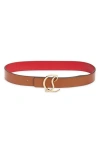 Christian Louboutin Logo Buckle Leather Belt In Brown