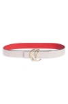 Christian Louboutin Logo Buckle Leather Belt In Gold/bianco