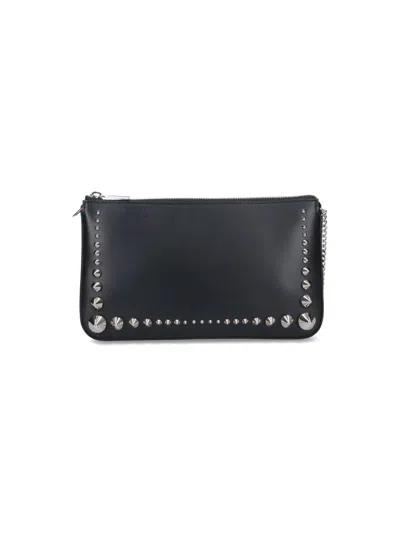 Christian Louboutin Logo Debossed Spike Embellished Clutch Bag In Black