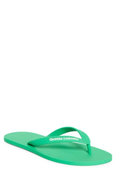 Christian Louboutin Logo Embossed Rubber Flip Flop In Green