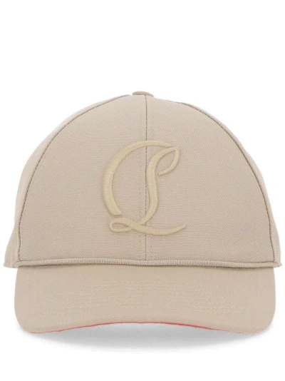 Christian Louboutin Logo Embroidered Baseball Cap In Saharienne/silver