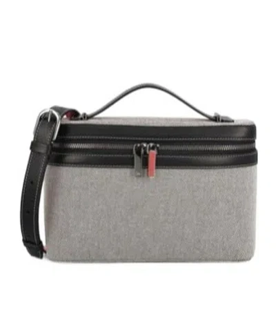 Christian Louboutin Logo Engraved Zip-up Shoulder Bag In Gray