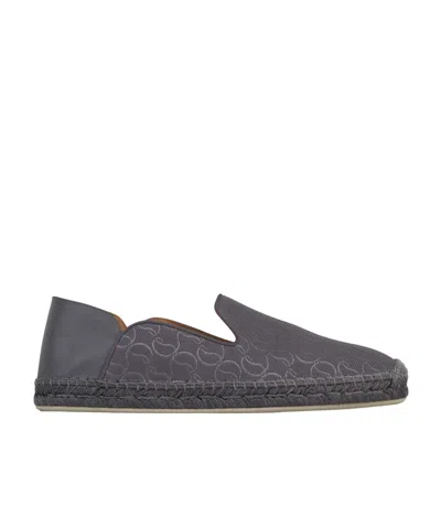 Christian Louboutin Collapsible-heel Croc-effect Leather-trimmed Suede Espadrilles In Gray
