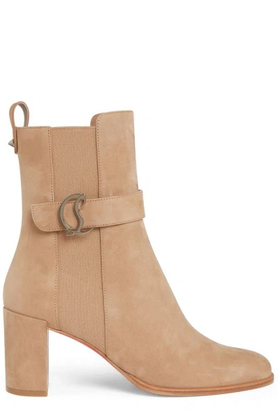 Christian Louboutin Logo Motif Plaque Ankle Boots In Beige