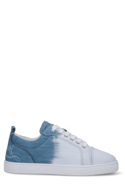 Christian Louboutin Mens Louis Junior Spike-embellished Denim Low-top Trainers Blue/whit