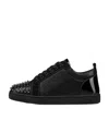 Christian Louboutin Louis Junior Spikes Studded Glittered Velour Sneakers In Black